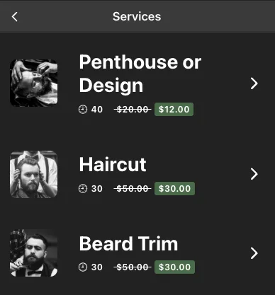 Servicios de la barbería con descuento