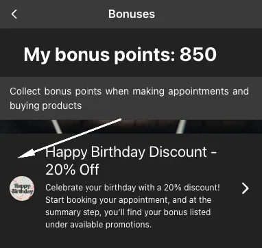 Seleccionar la bonificación de cumpleaños